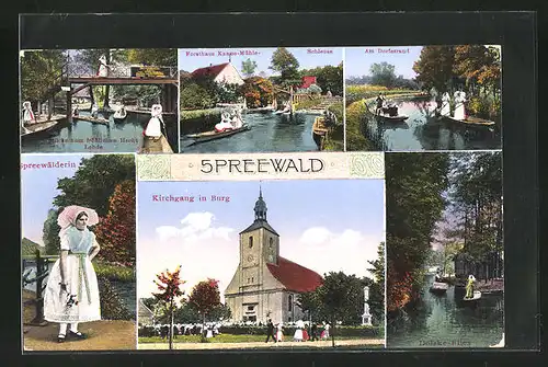 AK Lehde /Spreewald, Brücke zum fröhlichen Hecht, Forsthaus Kanno-Mühle & Schleuse, Am Dorfesrand