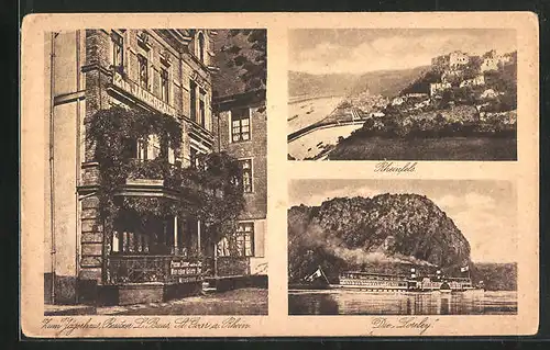 AK St. Goar, Gasthaus zum Jägerhaus, Rheinfels, Die Loreley