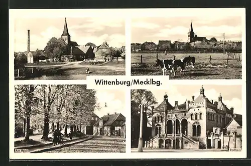 AK Wittenburg / Mecklbg., Rathaus im Sonnenschein, Strasse am Wall, Kirche