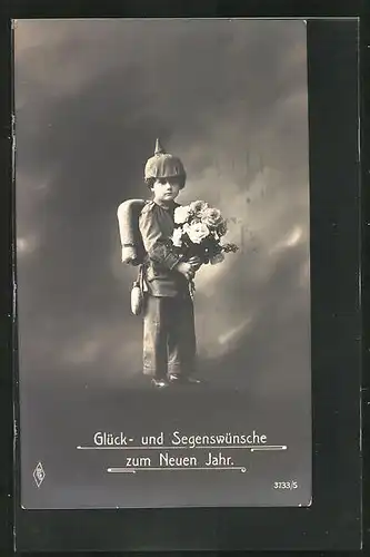 AK Soldatischer Neujahrsgruss, Kinder Kriegspropaganda