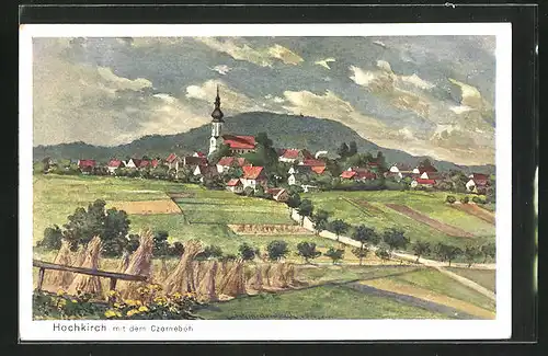 Künstler-AK Hochkirch, Panorama mit dem Czorneboh