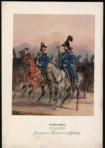 Lithographie Grossherzogtum Hessen, Generaladjutant, altkoloriert, montiert, aus Eckert & Monten um 1840 Vorzugsausgabe