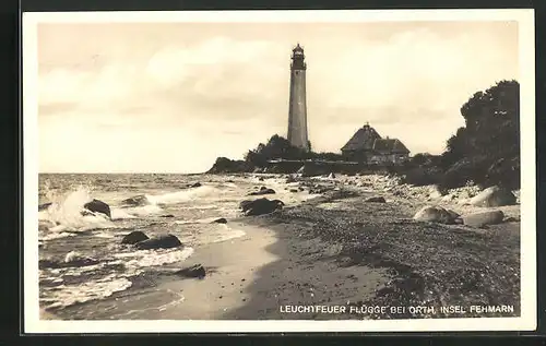 AK Orth /Insel Fehmarn, Leuchtfeuer Flügge am Strand