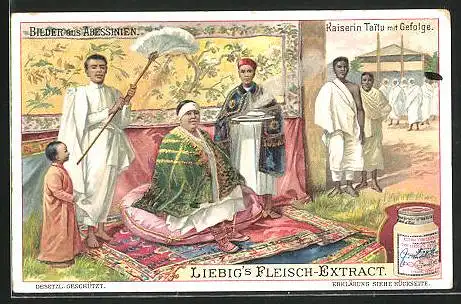 Sammelbild Liebig, Bilder aus Abessinien, Kaiserin Taitu mit Gefolge