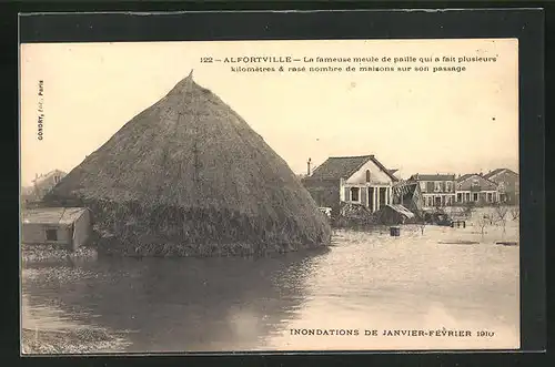 AK Inondations de Janvier-Fevrier 1910, Alfortville - La fameuse meule de paille a fait plusieurs kilomètres, Hochwasser