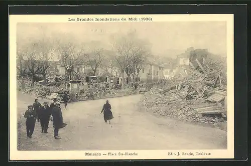 AK Inondations du Midi 1930, Moissac - Place Ste-Blanche, Hochwasser