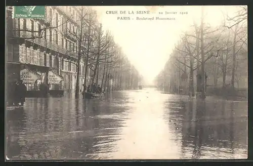 AK Crue de la Seine (29 Janvier 1910) - Paris -Boulevard Haussmann, Hochwasser