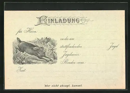 Künstler-AK Jagdeinladung mit Hase