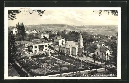 AK Bad Sauerbrunn, Blick auf Kirche und Parkanlage