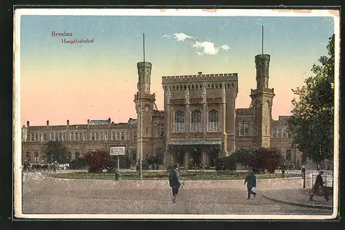 AK Breslau, Hauptbahnhof mit Vorplatz