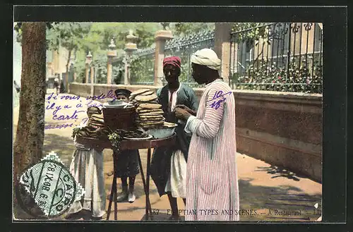 AK Egypte, Restaurant en plein air, arabische Händler