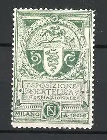 Reklamemarke Milano, Esposizione Filatelica Internazionale 1906, Engel auf Pferd und Wappen