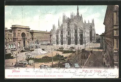 AK Milano, Piazza del Duomo, Strassenbahn