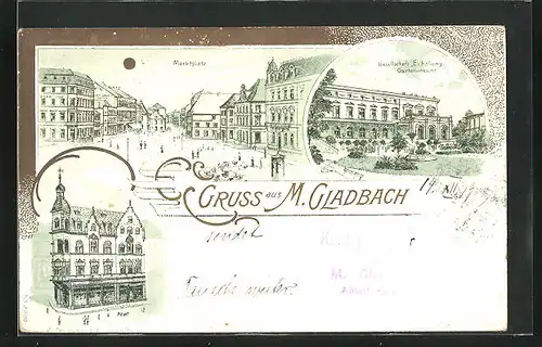 Mondschein-Lithographie Mönchengladbach, Marktplatz, Gesellschaft Erholung