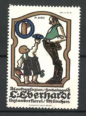 Künstler-Reklamemarke Paul Neu, Blaukranz-Enzian / Hochalmgold, Enzianbrennerei L. Eberhardt, Bild 8