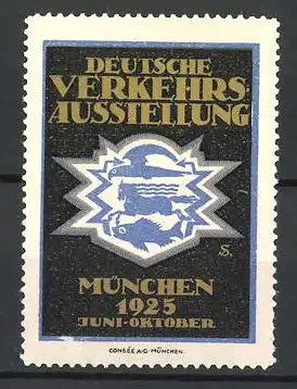 Künstler-Reklamemarke Sigmund von Suchodolski, München, Deutsche Verkehrs-Ausstellung 1925, Messelogo