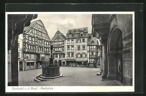 AK Bernkastel /Mosel, Marktplatz vom Gasthaus Ratskeller gesehen