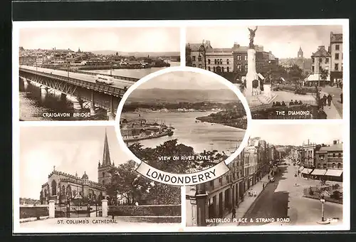 AK Londonderry, View on River Foyle, Craigavon Bridge, St. Columb`s Cathedral