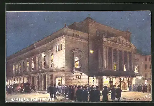 Künstler-AK Charles F. Flower: Hamburg-Altona, Stadttheater am Abend