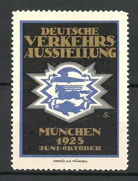 Künstler-Reklamemarke Sigmund von Suchodolski, München, Deutsche Verkehrs-Ausstellung 1925, Messelogo