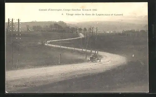 AK Circuit d`Auvergne, Coupe Gordon Bennett 1905, Virage entre la Gare Laqueuille et Ganoté, Autorennen