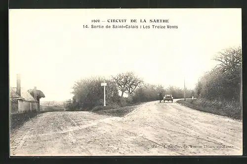 AK Circuit de la Sarthe 1906, Sortie de Saint-Calais, Les Treize Vents, Autorennen