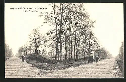 AK Circuit de la Sarthe 1906, La Fourche, Autorennen