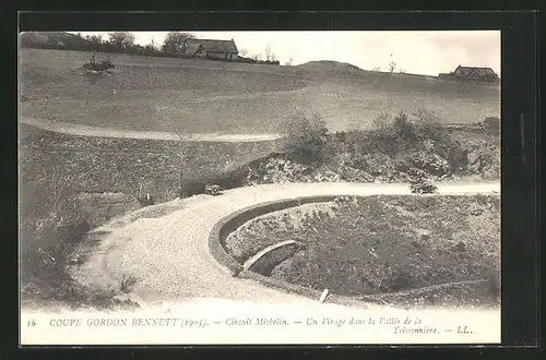 AK Circuit Michelin, Coupe Gordon Bennett 1905, Un Virage dans la Vallée de la Teissonnière, Autorennen