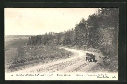 AK Circuit de Michelin, Coupe Gordon Bennett 1905, Descente at Virage dans les bois de Bourg-Lastic, Autorennen