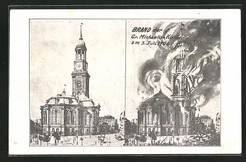 AK Hamburg-Neustadt, Brand der grossen Michaeliskirche 1906