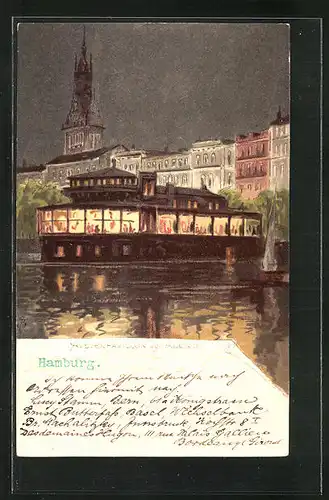 Künstler-AK Carl Biese: Hamburg-Neustadt, Restaurant Alsterpavillon am Abend