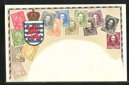 AK Briefmarken aus Luxenburg mit Wappen