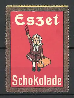 Reklamemarke Eszet Schokolade, Mädchen mit Schokoladentafel