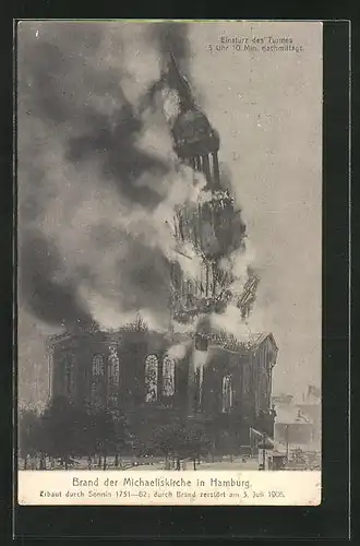 AK Hamburg-Neustadt, Brand der Michaeliskirche, Erbaut 1751-62, Durch Brand zerstört 1906, Einsturz des Turmes