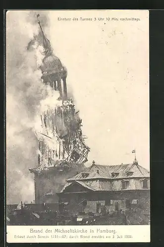 AK Hamburg-Neustadt, Brand der Michaeliskirche, Erbaut 1751-62, Durch Brand zerstört 1906, Einsturz des Turmes