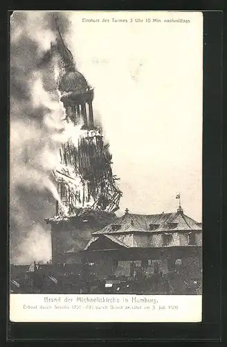 AK Hamburg-Neustadt, Brand der Michaeliskirche, Erbaut 1751-62, Durch Brand zerstört 1906, Einsturz des Turmes