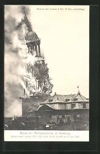 AK Hamburg-Neustadt, Brand der Michaeliskirche, Erbaut 1751-62, Durch Brand zerstört 1906, Einsturz des Turmes