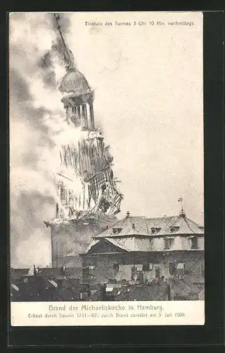 AK Hamburg-Neustadt, Brand der Michaeliskirche, Erbaut 1751-62, Durch Brand zerstört 1906, Einsturz des Turmes