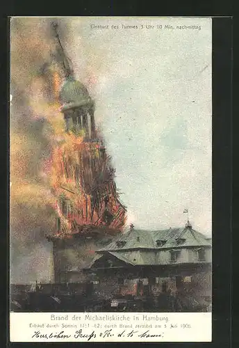 AK Hamburg-Neustadt, Brand der Michaeliskirche, Erbaut 1751-62, Durch Brand zerstört 1906, Einsturz des Turmes