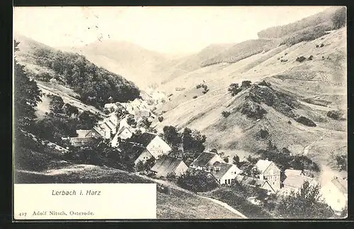 AK Lerbach i. Harz, Dorf aus der Vogelschau