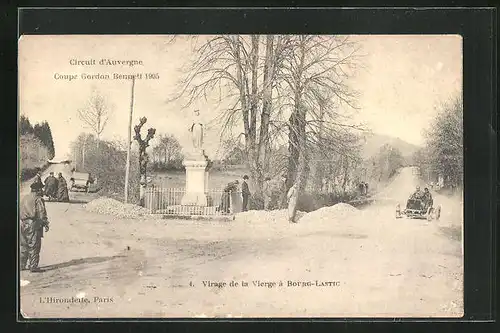 AK Circuit d`Auvergne, Coupe Gordon Bennett 1905, Virage de la Vierge à Bourg-Lastic, Autorennen