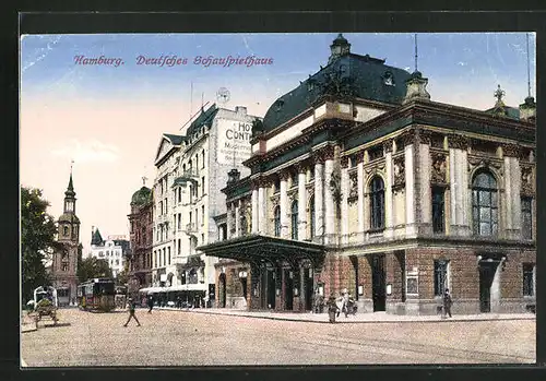 AK Hamburg-St.Georg, Deutsches Schauspielhaus, Strassenbahn