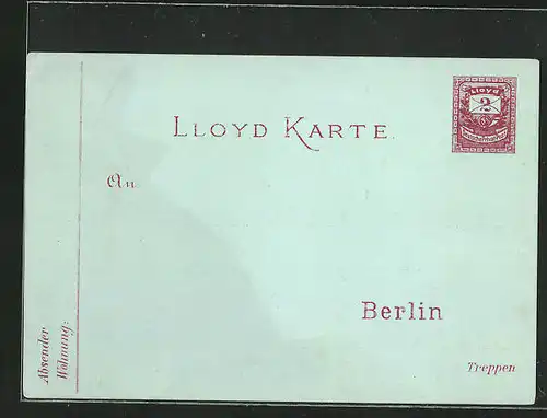 AK Lloyd Karte, Private Stadtpost Berlin, 2 Pfg.