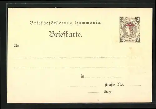 AK Briefkarte Briefbeförderung Hammonia, Private Stadtpost Hamburg, 2 Pfg.