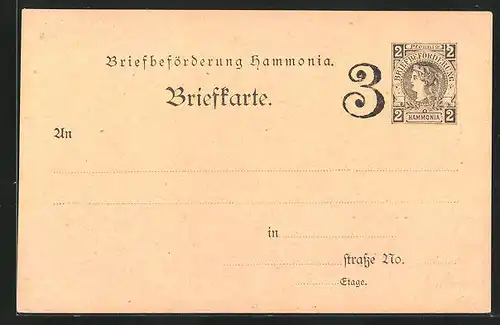 AK Briefkarte Briefbeförderung Hammonia, Private Stadtpost Hamburg, 2 Pfg.