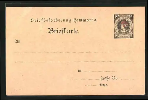 AK Briefkarte Briefbeförderung Hammonia, Private Stadtpost Hamburg, 2 Pfg.