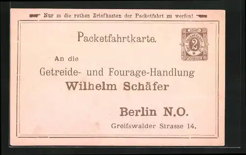 AK Packetfahrkarte, Private Stadtpost Berlin, 2 Pfg.