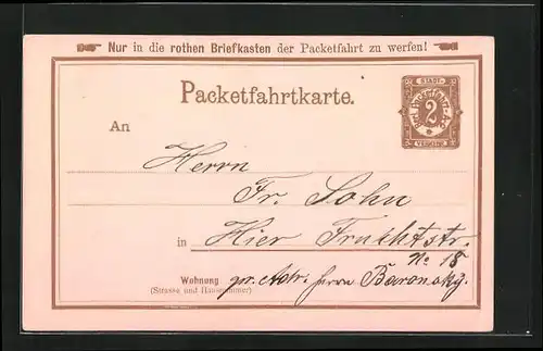 AK Berlin, Packetfahrtkarte, Private Stadtpost, 2 Pfg.