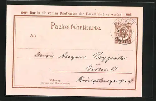 AK Packetfahrtkarte, Private Stadtpost Berlin, 2 Pfg.