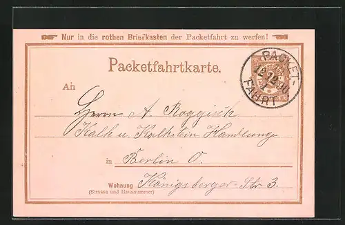 AK Packetfahrtkarte, Private Stadtpost Berlin, 2 Pfg.